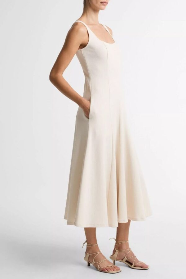 Square Neck Seamed Dress Flax - Image 3