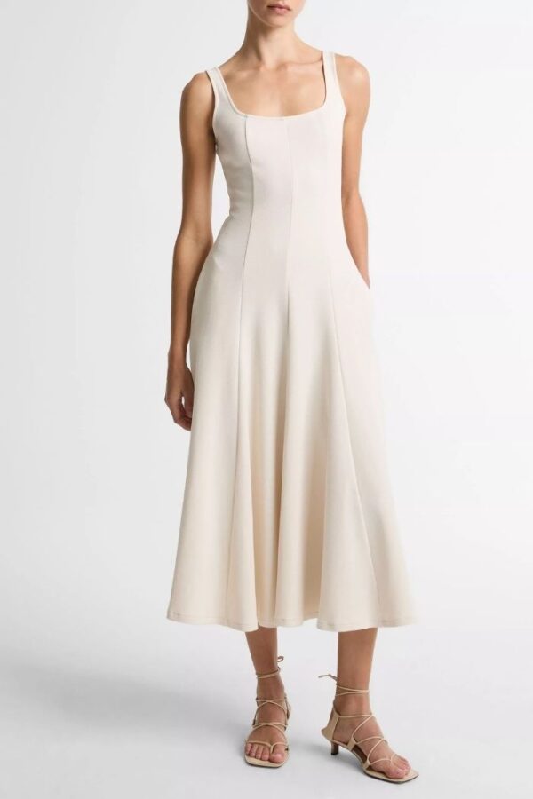Square Neck Seamed Dress Flax - Image 4