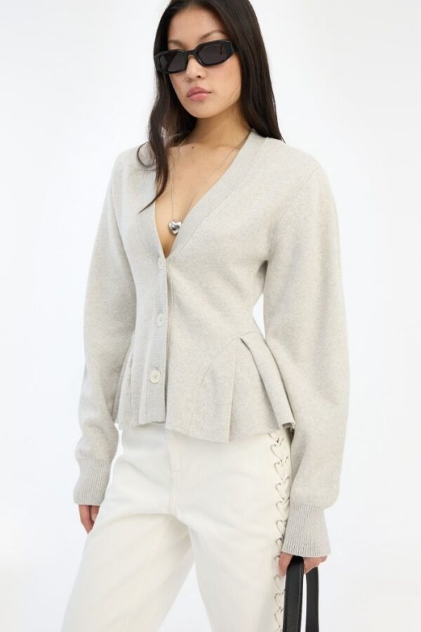 Peplum Knit Cardigan  Pumice Stone