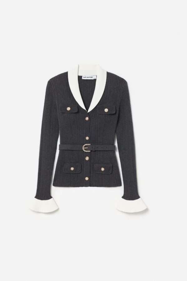 Grey Ribbed Knit Cardigan - Image 4