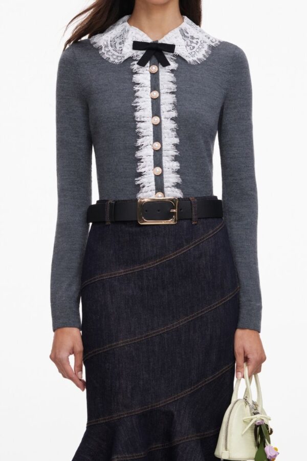 Grey Lace Collar Knit Cardigan