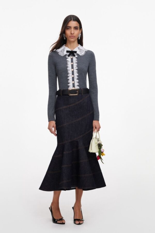 Grey Lace Collar Knit Cardigan - Image 3