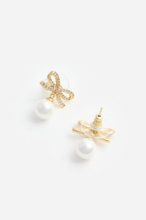 Gold Bow Pearl Earrings