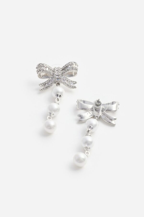 Crystal Bow Pearl Droplet Earrings
