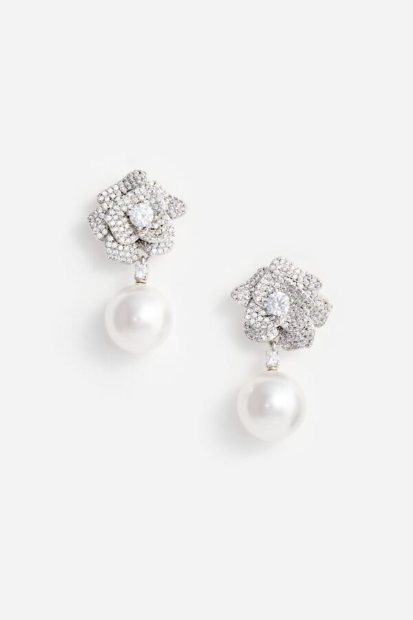 Mini Crystal Flower Pearl Earrings