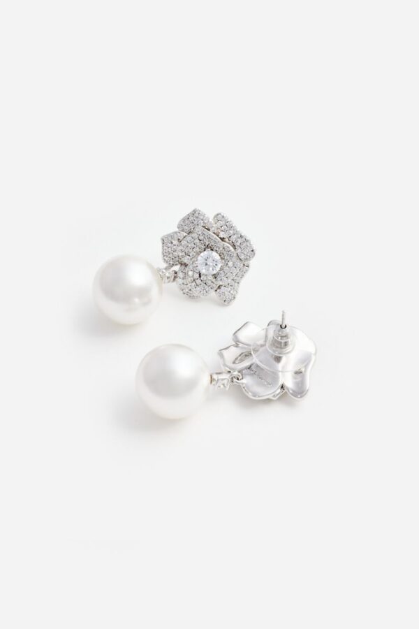 Mini Crystal Flower Pearl Earrings - Image 2