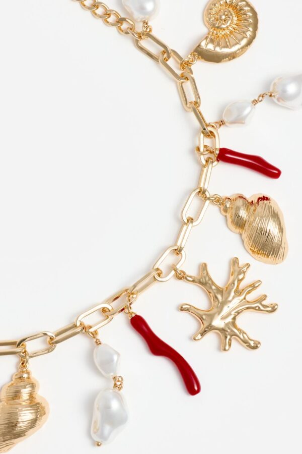 Gold Coral Pearl Charm Necklace - Image 2