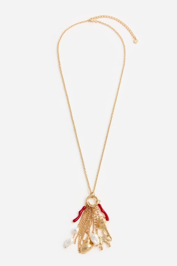 Gold Coral Charm Cluster Necklace