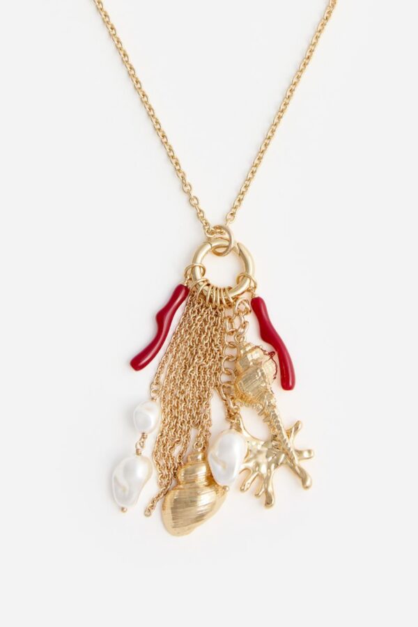 Gold Coral Charm Cluster Necklace - Image 2