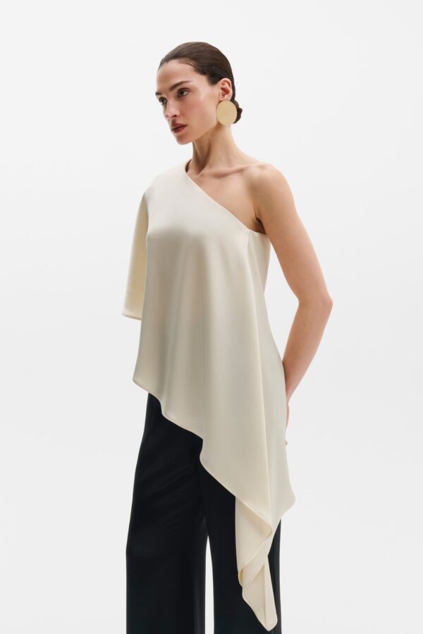 Aria One Shoulder Asymmetric Satin Blouse - Image 2
