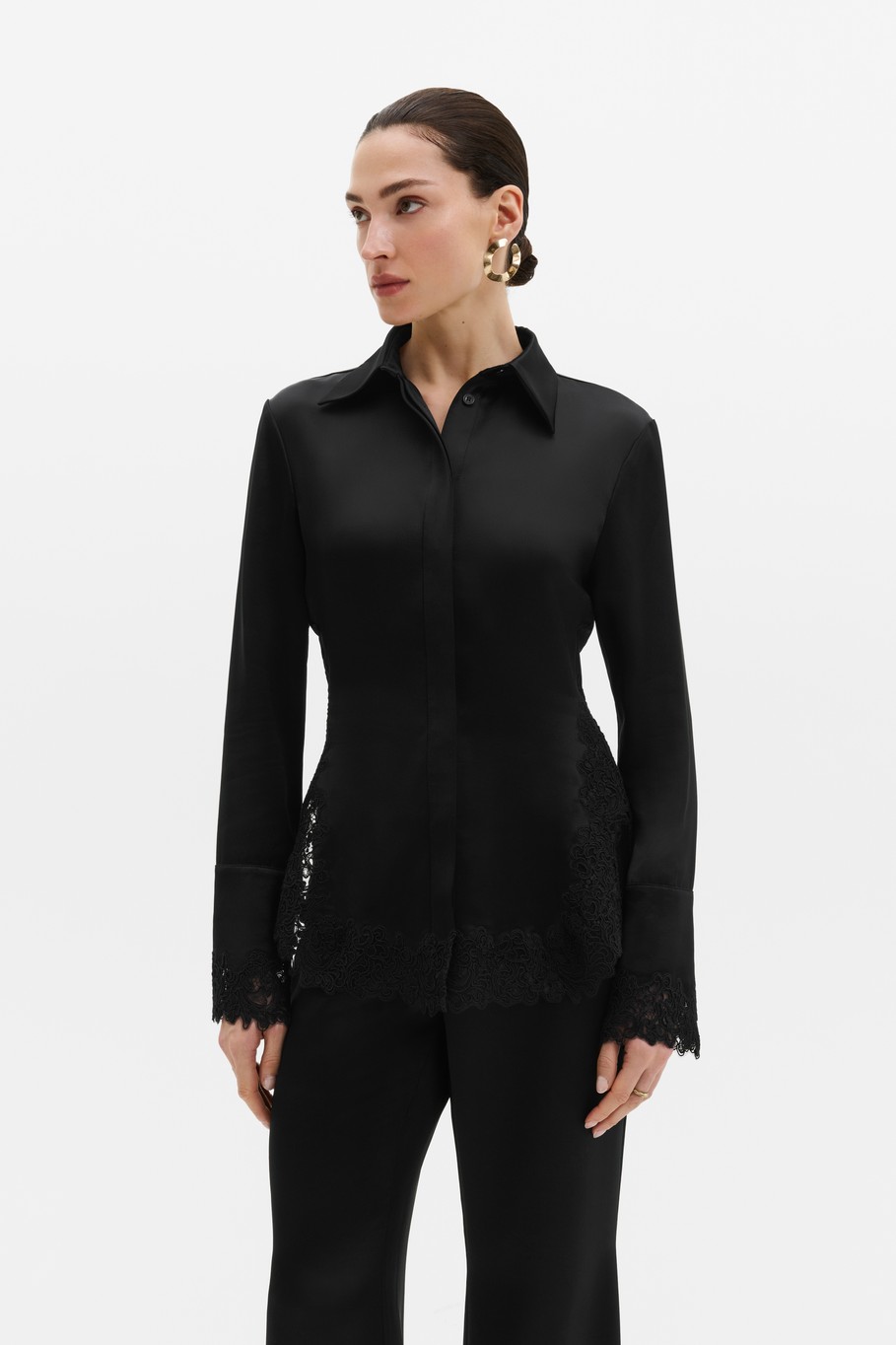 Malou Satin Lace Hem Shirt - Image 2