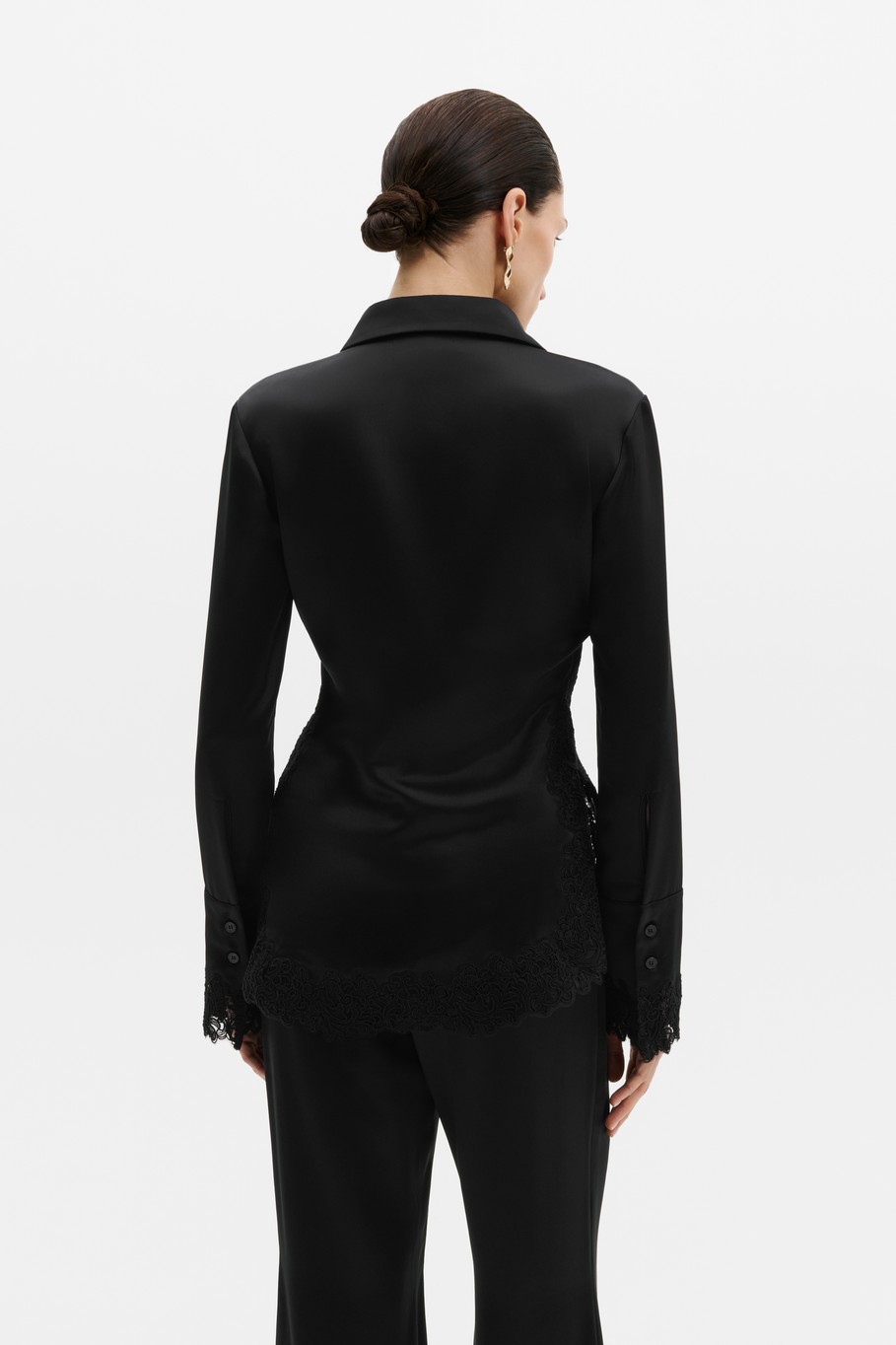 Malou Satin Lace Hem Shirt - Image 3
