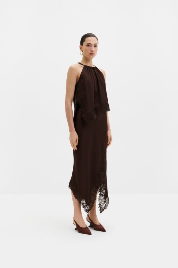 Heylin Asymmetric Lace Hem Midi Skirt
