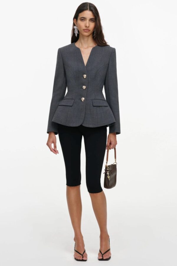 Grey Wool Collarless Jacket