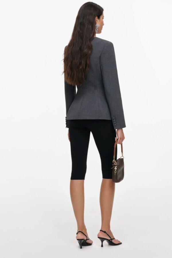 Grey Wool Collarless Jacket - Image 2