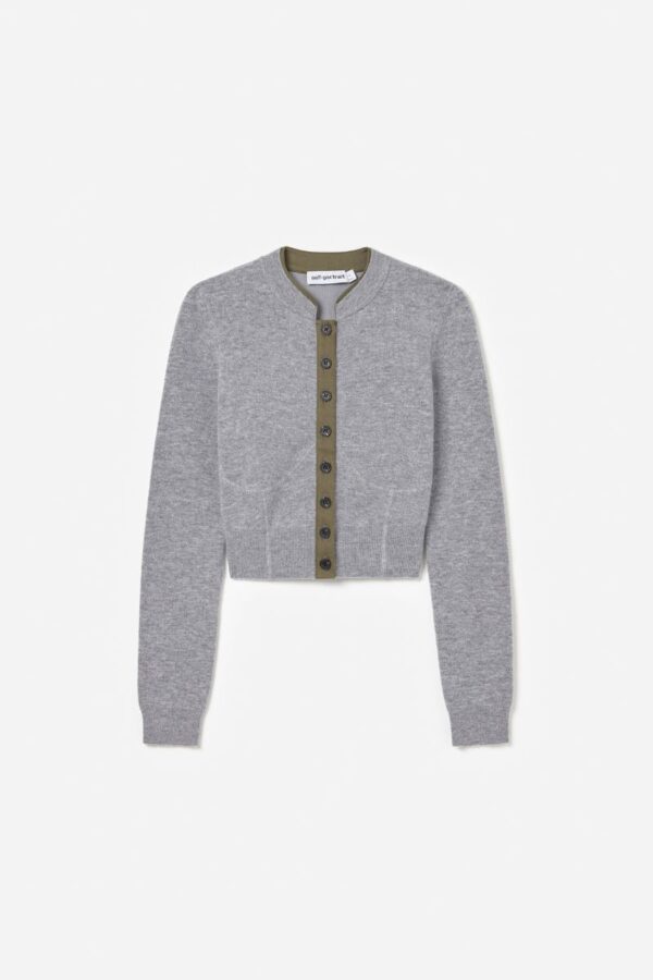 Grey Contrast Placket Cardigan