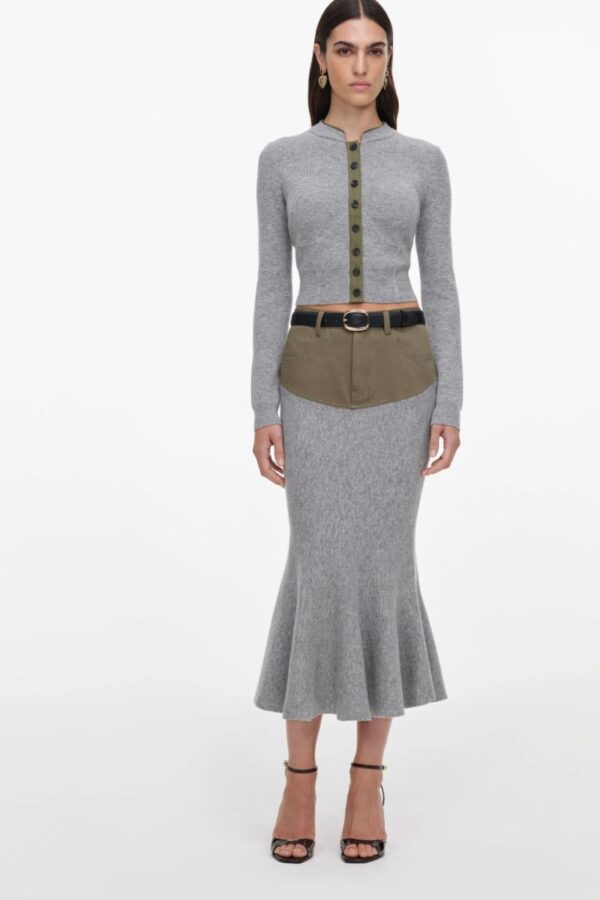 Grey Contrast Placket Cardigan - Image 2