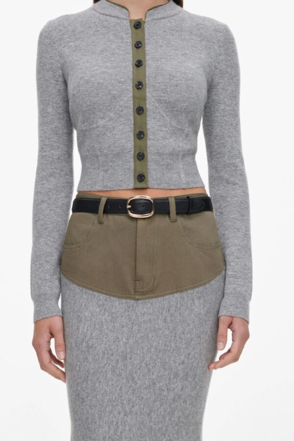 Grey Contrast Placket Cardigan - Image 3