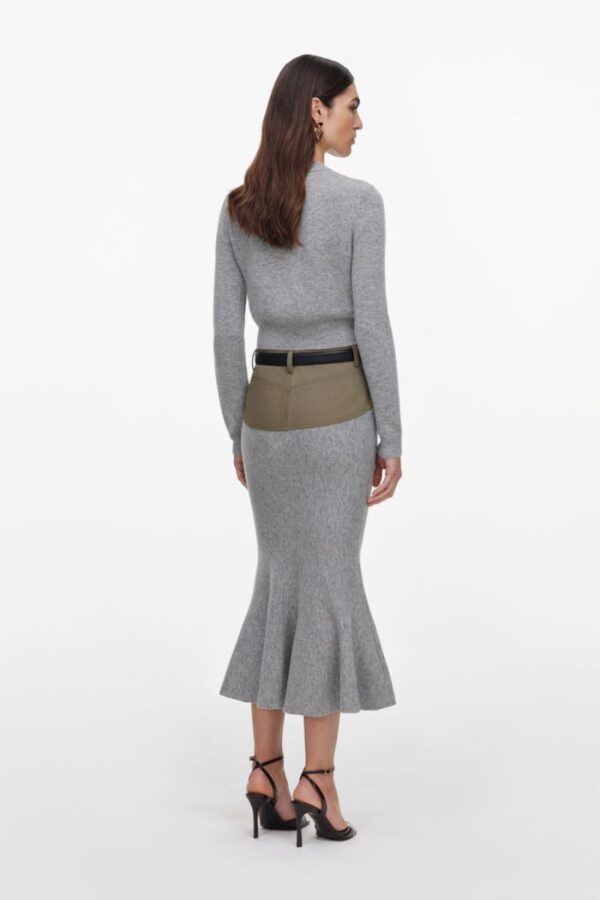 Grey Knit Khaki Denim Insert Midi Skirt - Image 2
