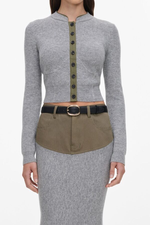 Grey Knit Khaki Denim Insert Midi Skirt - Image 3