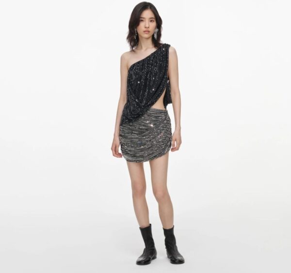 Black Rhinestone One Shoulder Top