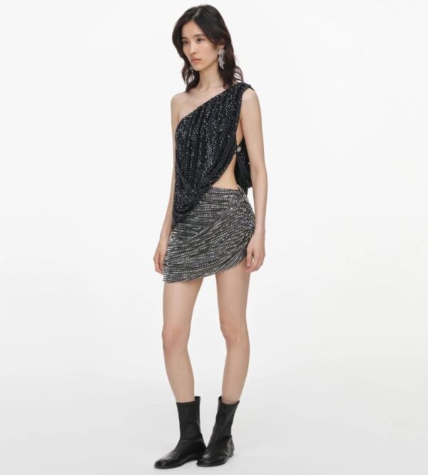 Black Rhinestone One Shoulder Top - Image 2